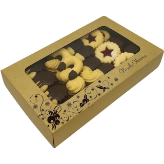 Vánoční krabička kraftová s hnědou ražbou  a nepromastitelným dnem na 1/2 kg cukroví 25x1515x3,7 cm