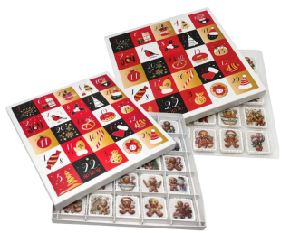 Adventní kalendář "Červený" 28x28x2, mřížka 4,4 cm cm