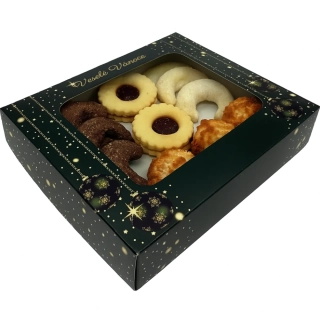 Vánoční krabička tmavě zelená s průhledným okénkem 1/4 kg cukroví    18x15x3,7 cm