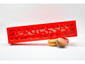 Krabička na makronky červená se vzorovým okénkem na 10 ks  25,8x6x4 cm