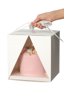 Elegantní dortový průhledný box s bílým podnosem a víkem 26x26x25 cm