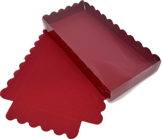 Krabička s průhledným víkem červená s imitací kůže 20x10x2,5 cm