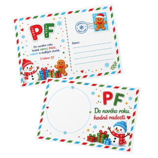 Oboustranná nepromastitelná kartička – pohlednice Barevné PF se sněhulákem 14,8 × 10,5 cm – 10 ks