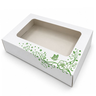 Krabička s okénkem Jarní louka 25 x 15 x 5,5 cm na cukroví, zákusky a dezerty