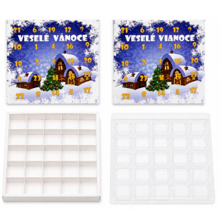 Adventní kalendář Chaloupka Veselé Vánoce / Veselé Vianoce 28 x 28 x 2 cm