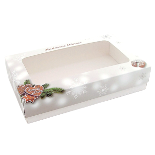 Vánoční krabička Perníček 25 x 15 x 7 cm na 1 kg cukroví – nepromastitelné dno