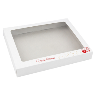 Vánoční krabička Barevná ražba 30 x 25 x 3,7 cm na 1 kg cukroví – běžné dno / nepromastitelné dno