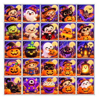 Jedlý tisk Halloween – Kouzelná strašidýlka – 25 obrázků 4 x 4 cm
