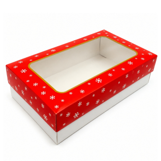 Vánoční krabička červená 25 x 15 x 7 cm na 1 kg cukroví – běžné dno / nepromastitelné dno