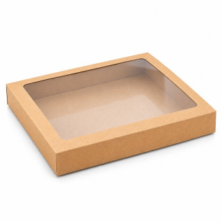 Krabička na cukroví s okénkem – kraftová, nepromastitelné dno 30 x 25 x 4 cm