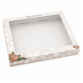 Vánoční krabička Perníček 30 x 25 x 4 cm na 1 kg cukroví – běžné dno / nepromastitelné dno