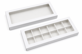 Dárková krabička s průhledným okénkem 28 x 12 x 2 cm – bílá jednodílná